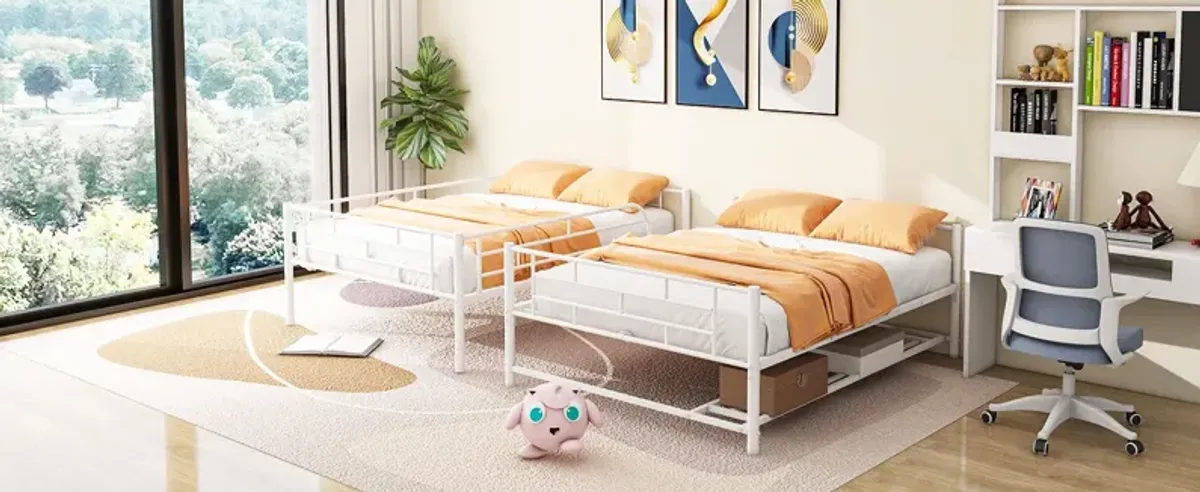 Metal Bunk Bed With Shelf And Guardrails