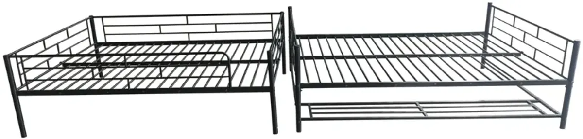 Metal Bunk Bed With Shelf And Guardrails