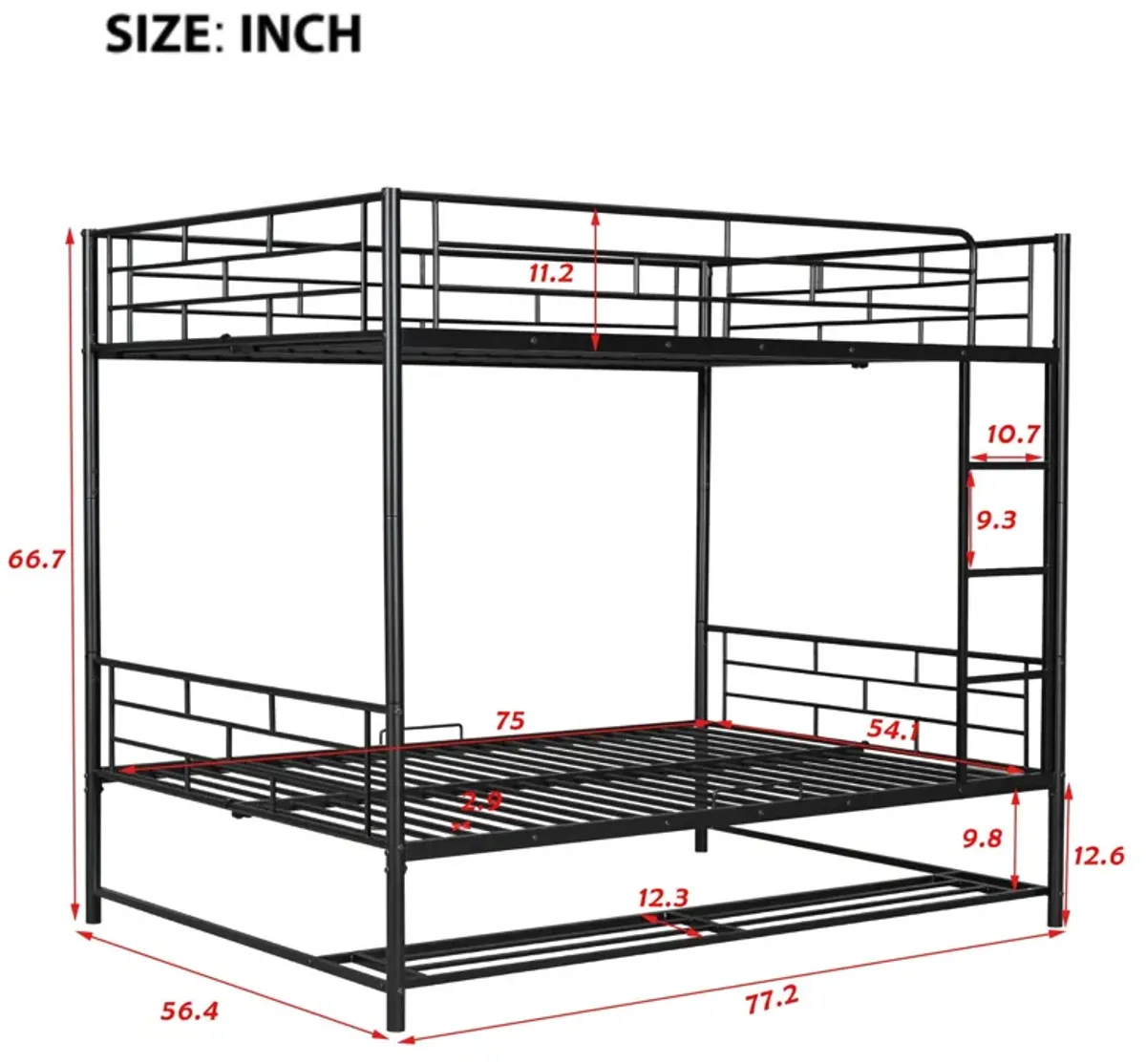 Metal Bunk Bed With Shelf And Guardrails