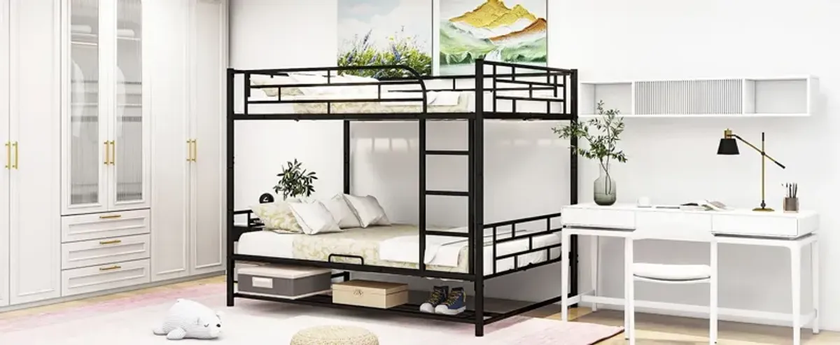 Metal Bunk Bed With Shelf And Guardrails