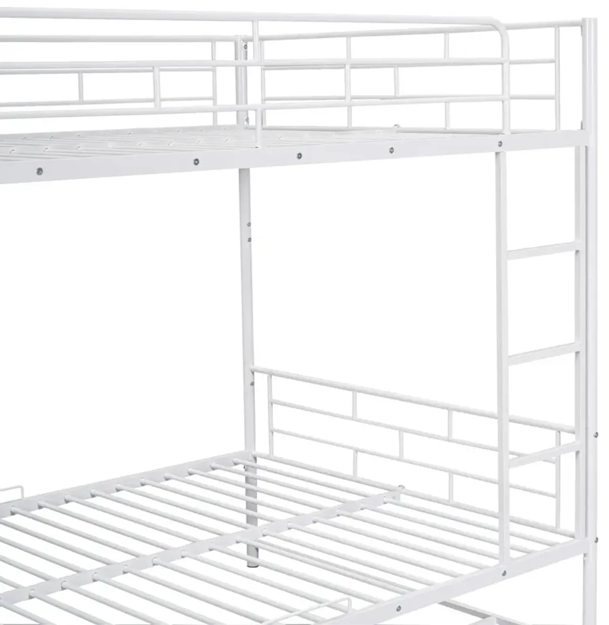 Metal Bunk Bed With Shelf And Guardrails