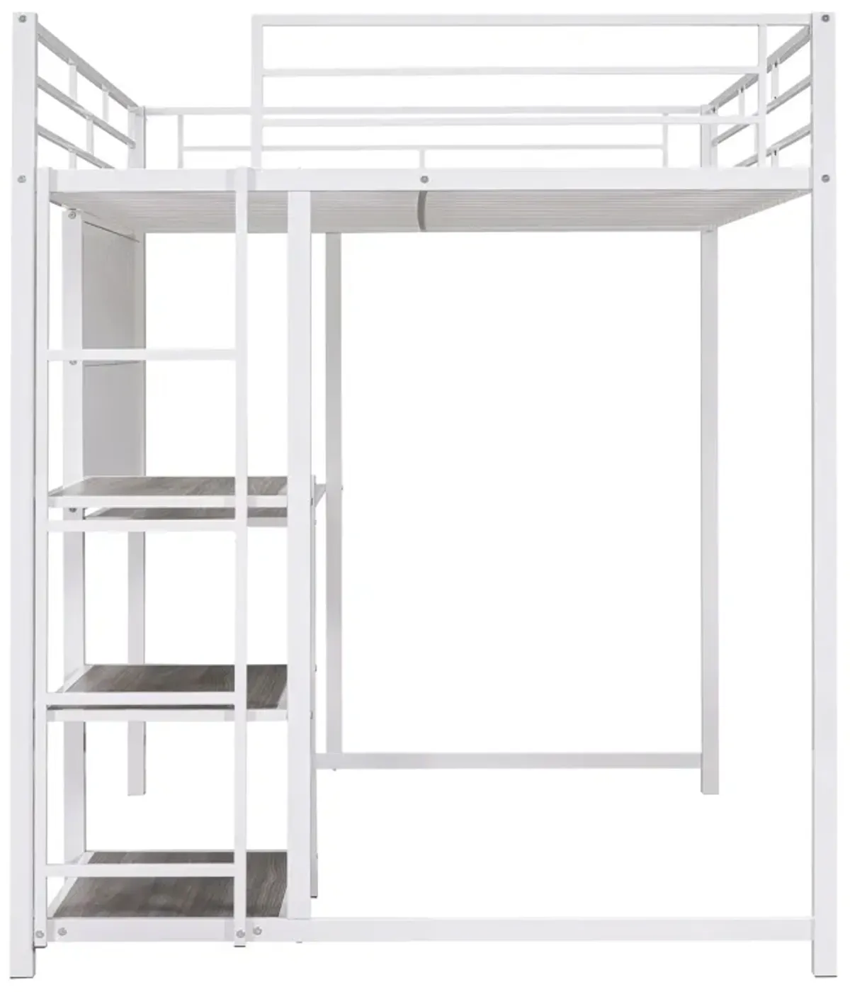 Loft Bed With Desk And Whiteboard, Metal Loft Bed With 3 Shelves And Ladder