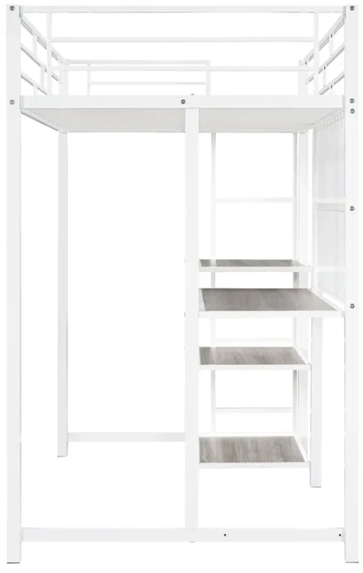 Loft Bed With Desk And Whiteboard, Metal Loft Bed With 3 Shelves And Ladder