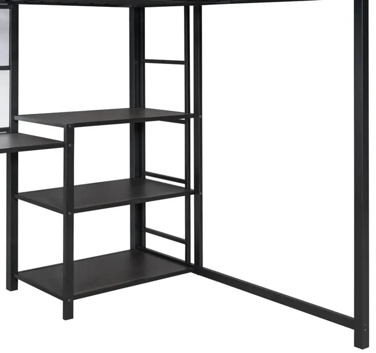 Loft Bed With Desk And Whiteboard, Metal Loft Bed With 3 Shelves And Ladder