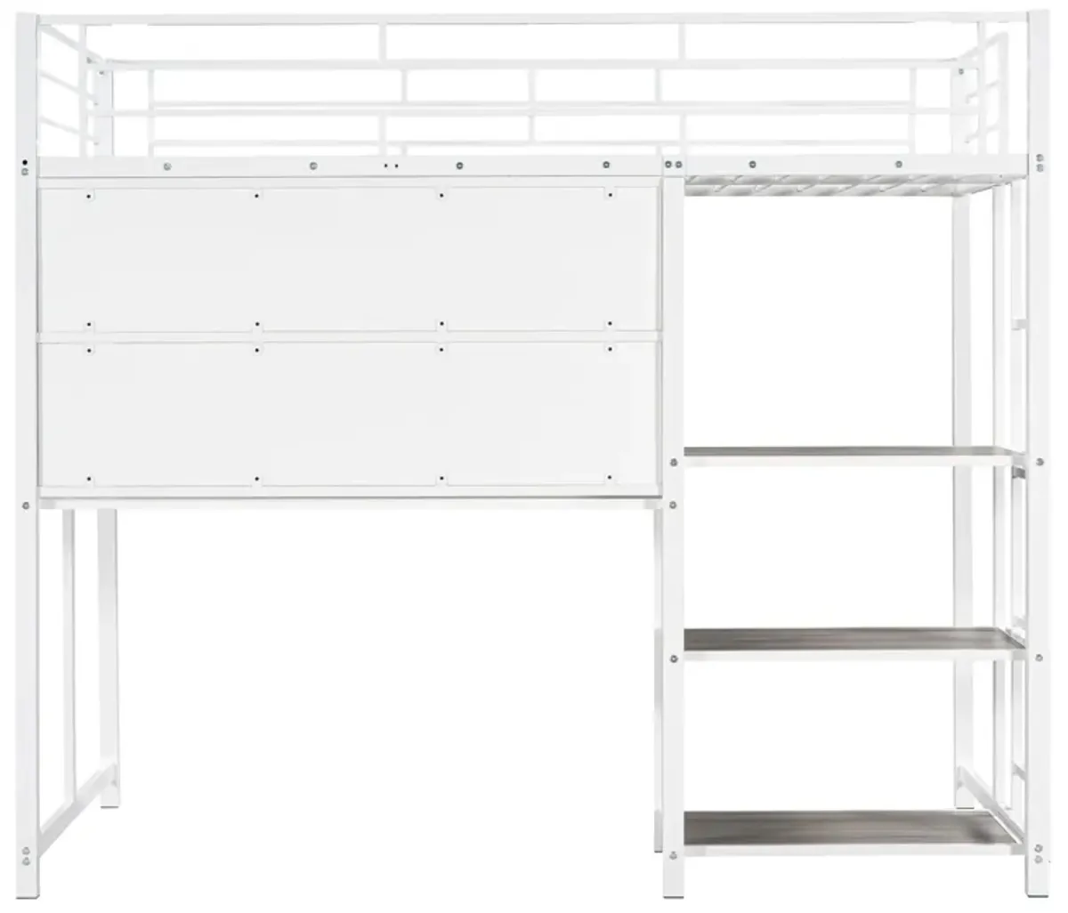 Loft Bed With Desk And Whiteboard, Metal Loft Bed With 3 Shelves And Ladder