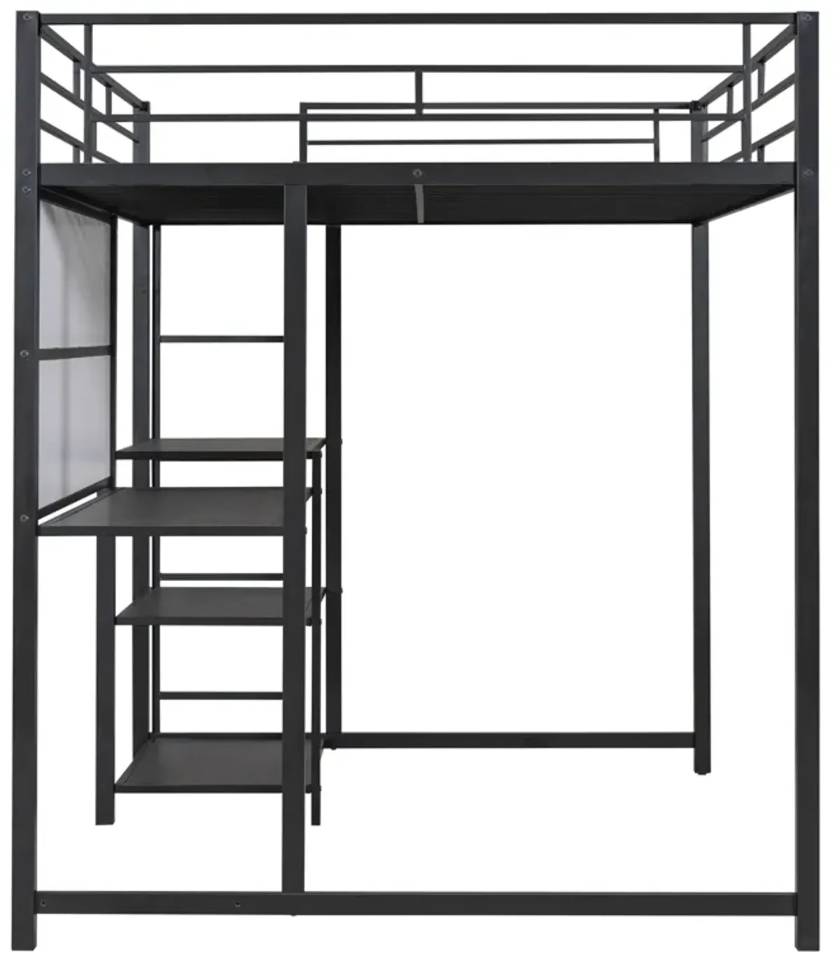 Loft Bed With Desk And Whiteboard, Metal Loft Bed With 3 Shelves And Ladder