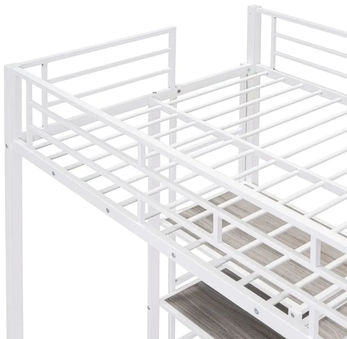 Loft Bed With Desk And Whiteboard, Metal Loft Bed With 3 Shelves And Ladder