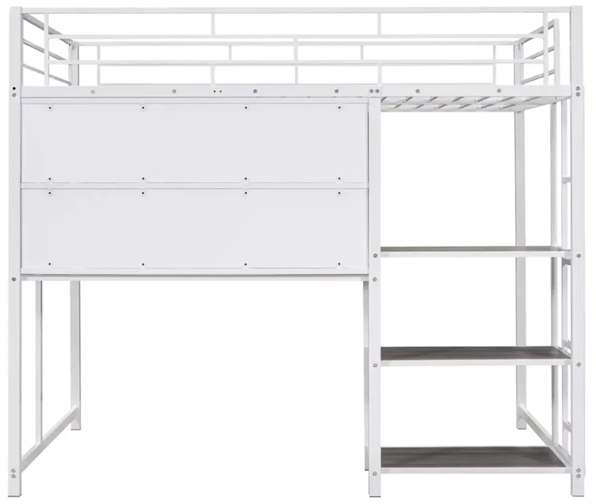 Loft Bed With Desk And Whiteboard, Metal Loft Bed With 3 Shelves And Ladder