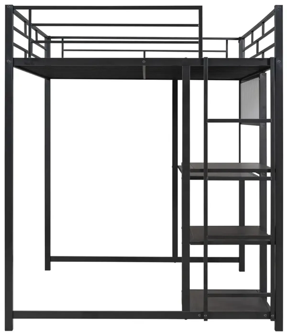 Loft Bed With Desk And Whiteboard, Metal Loft Bed With 3 Shelves And Ladder