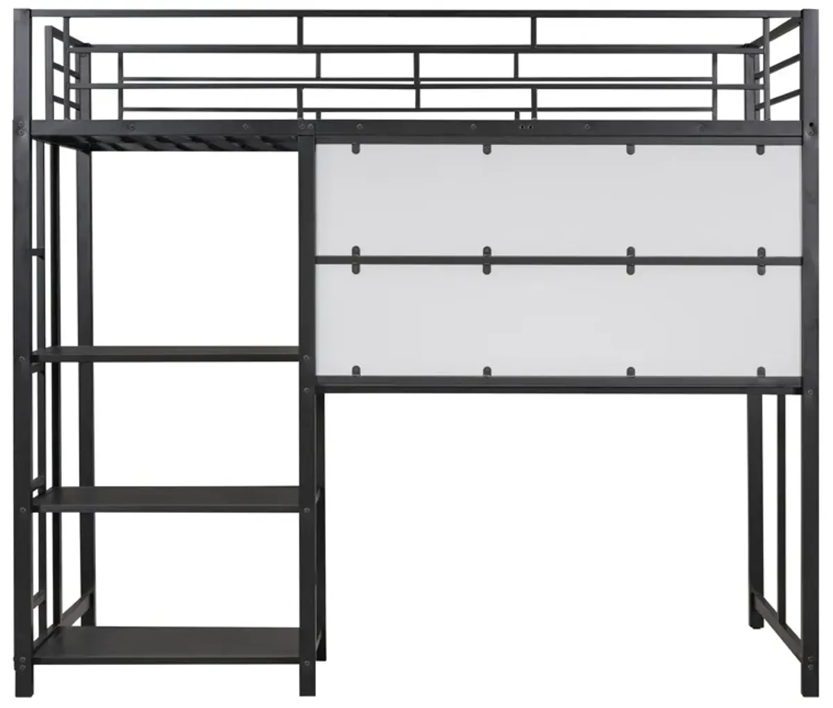 Loft Bed With Desk And Whiteboard, Metal Loft Bed With 3 Shelves And Ladder