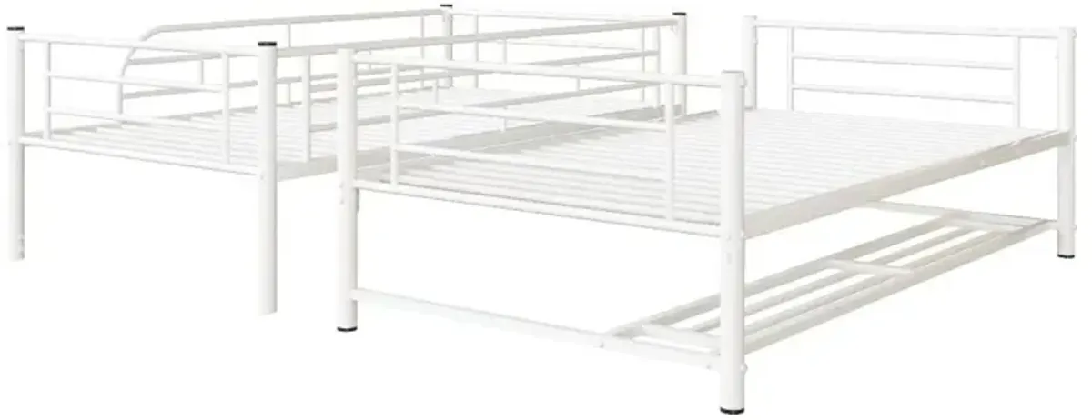 Twin Over Twin Metal Bunk Bed With Shelf And Guardrails