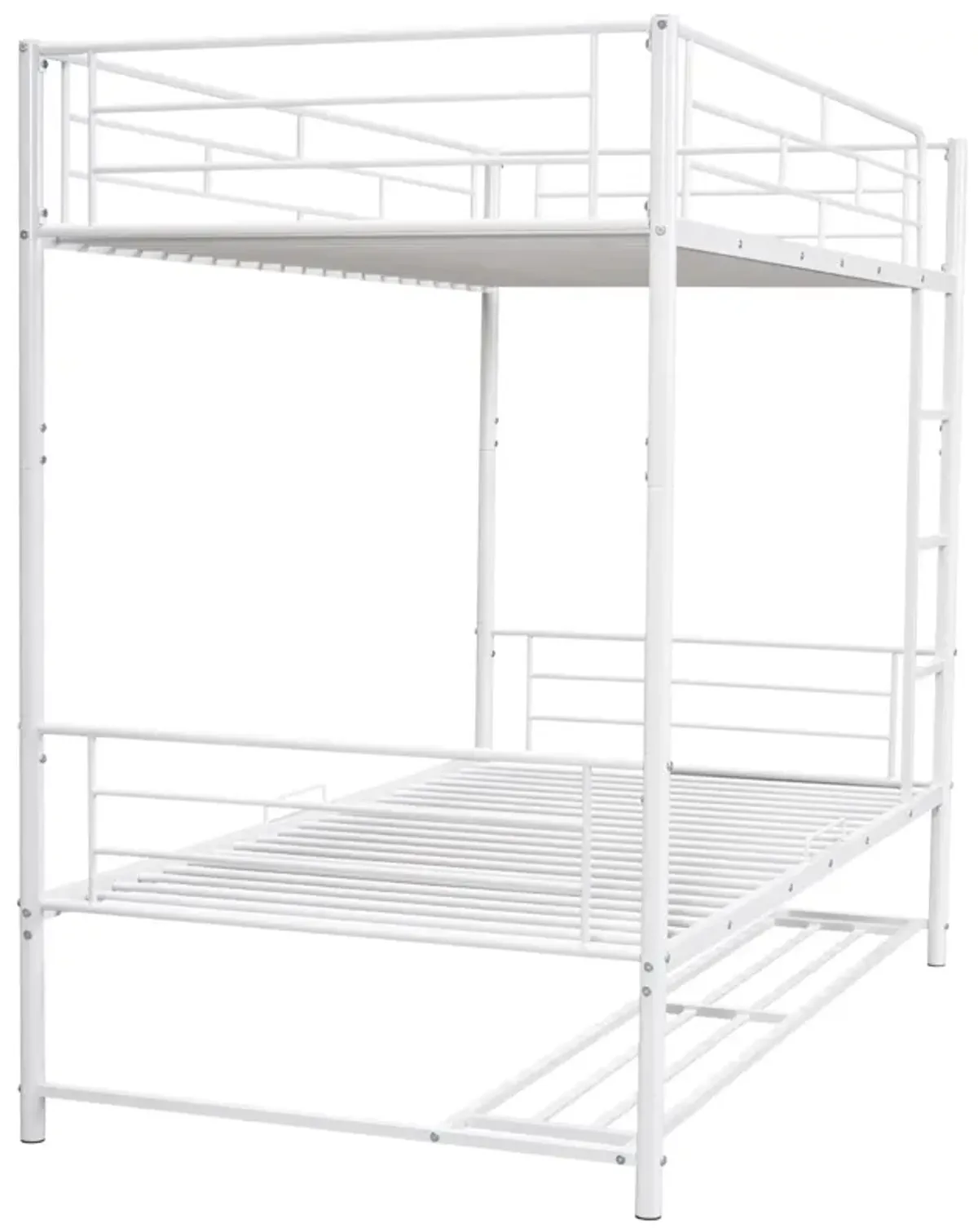 Twin Over Twin Metal Bunk Bed With Shelf And Guardrails