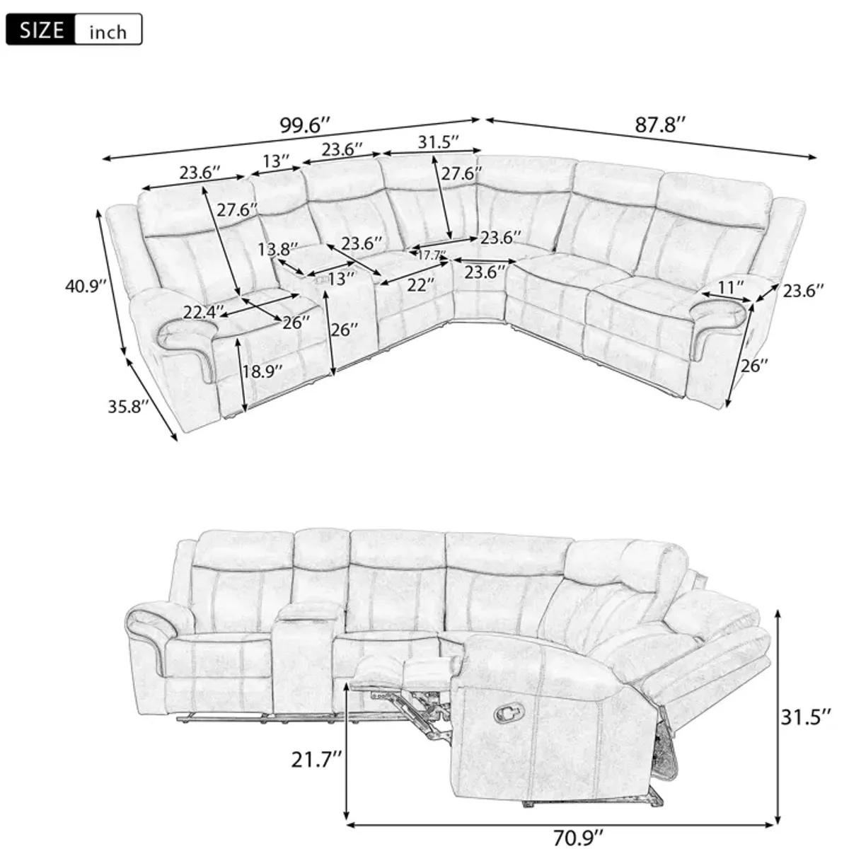 Home Theater Seating Manual Recliner With Cup Holder, Hide - Away Storage, 2 USB Ports And 2 Power Sockets For Living Room, Home Theater