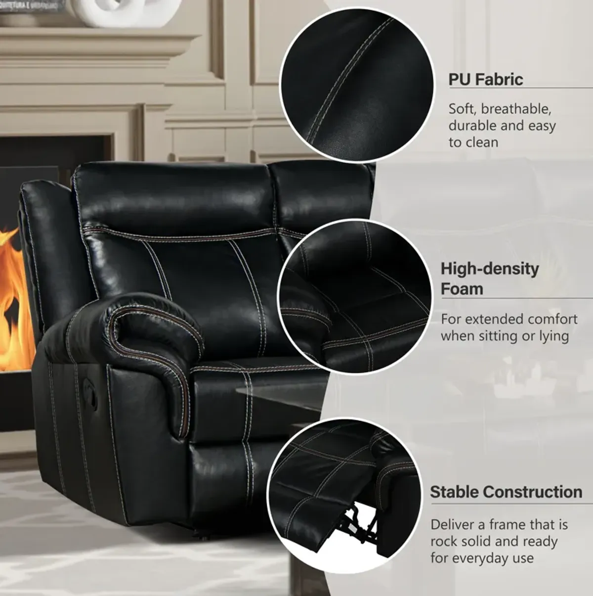 Home Theater Seating Manual Recliner With Cup Holder, Hide - Away Storage, 2 USB Ports And 2 Power Sockets For Living Room, Home Theater