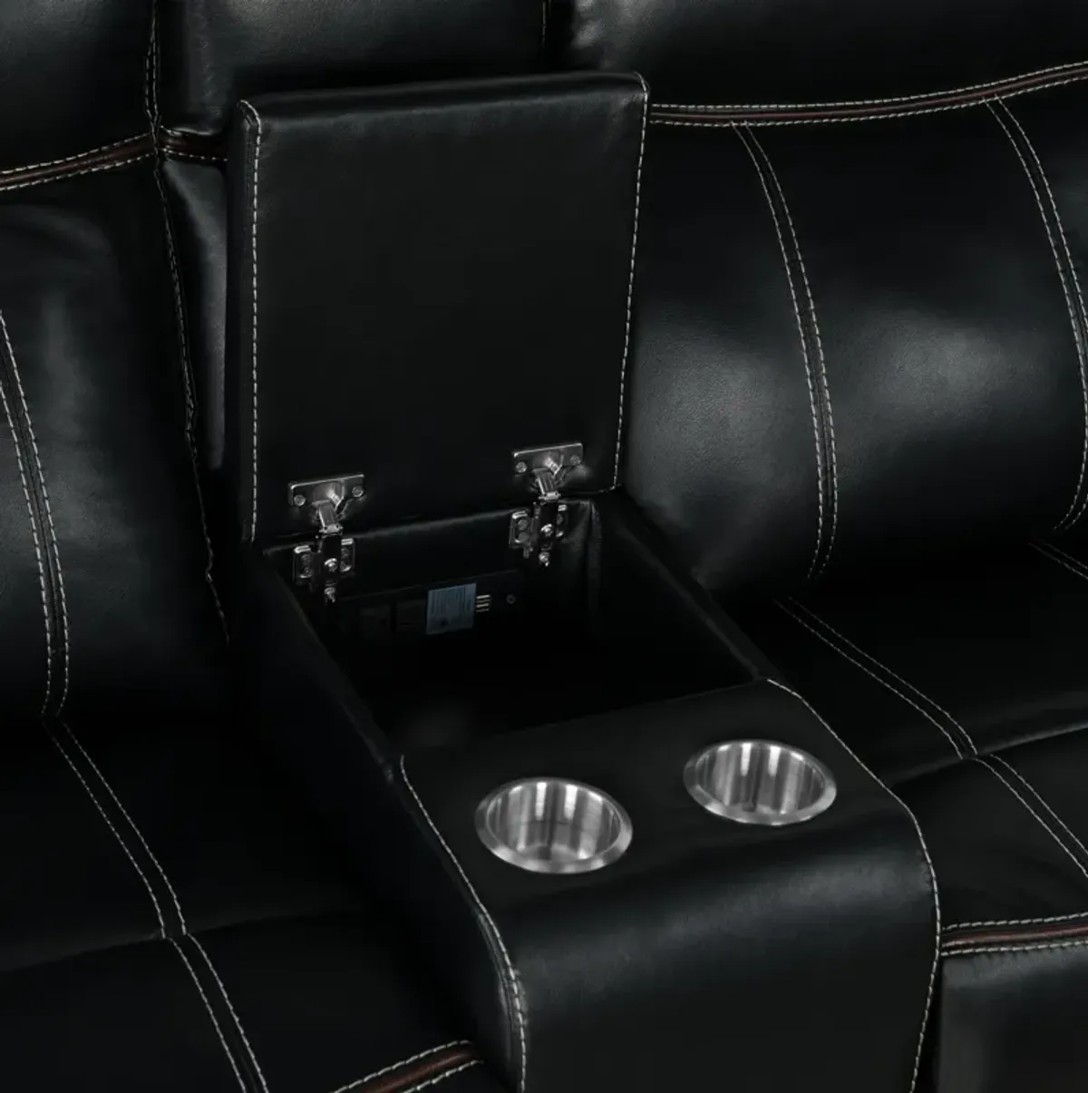 Home Theater Seating Manual Recliner With Cup Holder, Hide - Away Storage, 2 USB Ports And 2 Power Sockets For Living Room, Home Theater