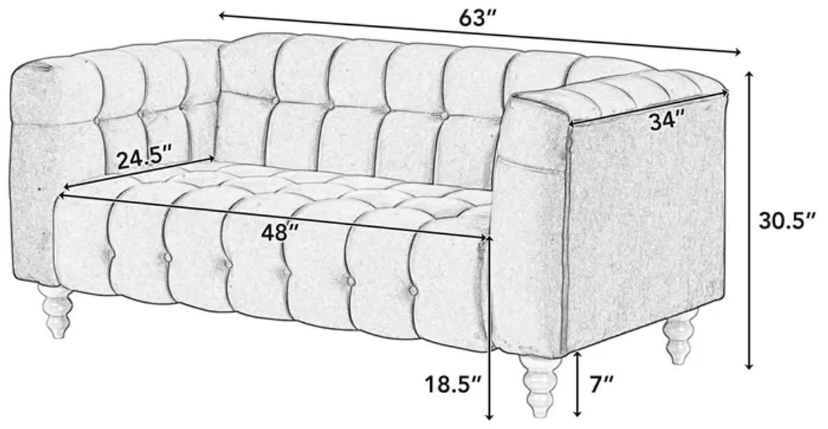 Modern Sofa Dutch Fluff Upholstered Sofa With Wood Legs, Buttoned Tufted Backrest