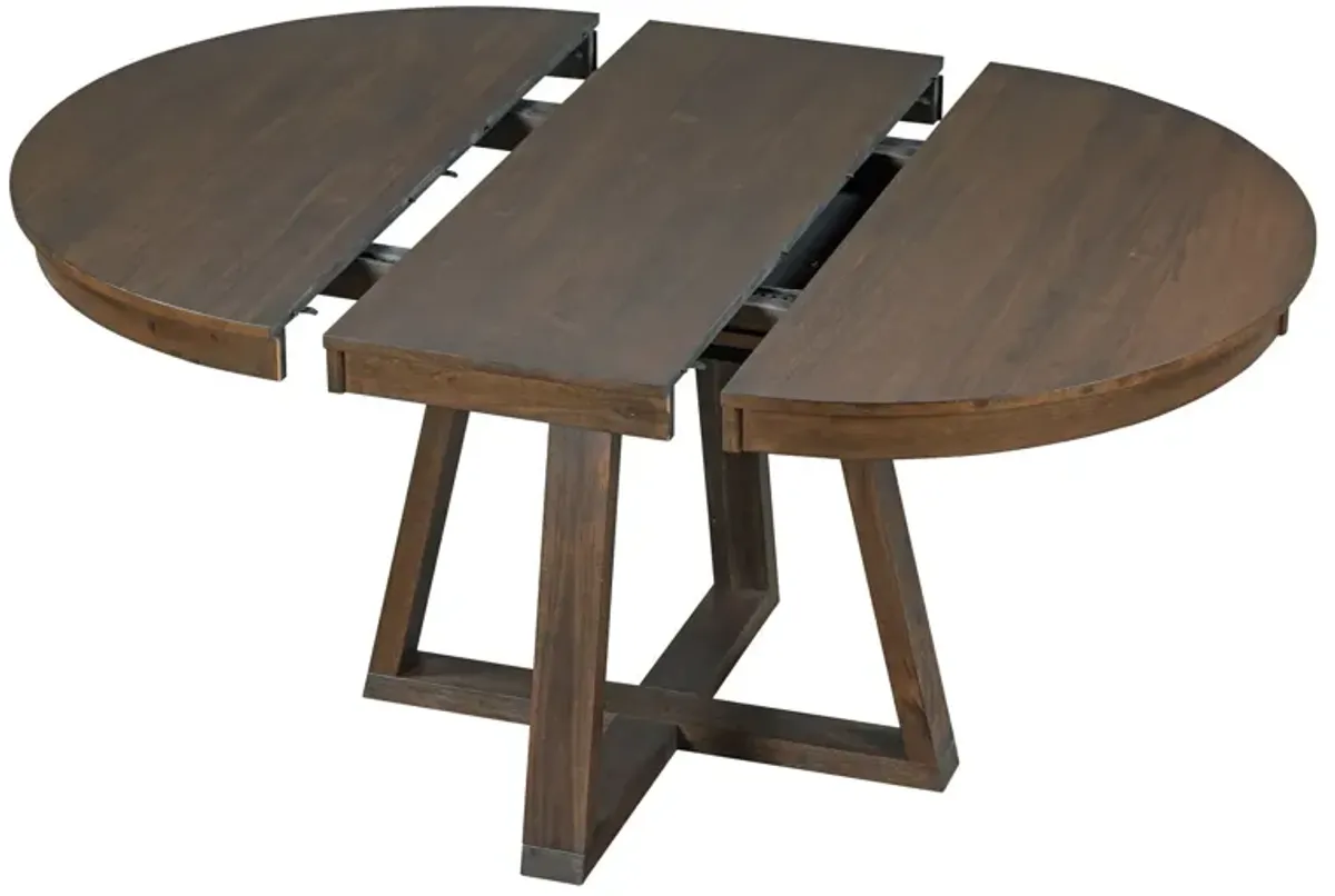 Retro Functional Dining Set, Round Table With Leaf And Upholstered Chairs For Dining Room And Living Room