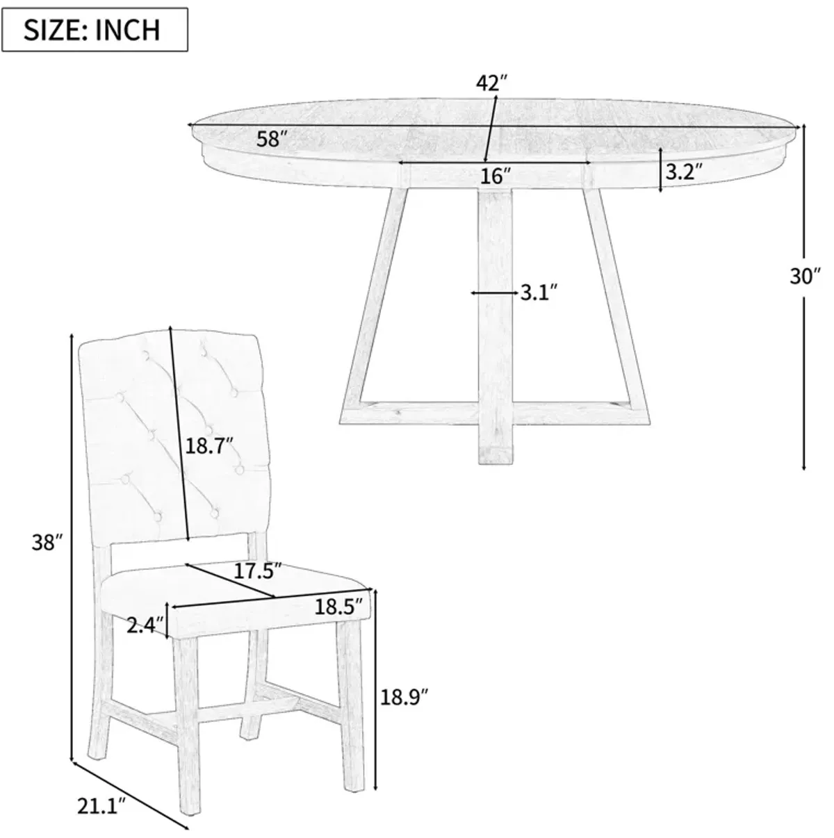 Retro Functional Dining Set, Round Table With Leaf And Upholstered Chairs For Dining Room And Living Room