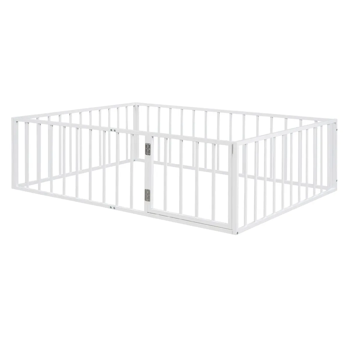 Metal Floor Bed Frame With Fence And Door - Black