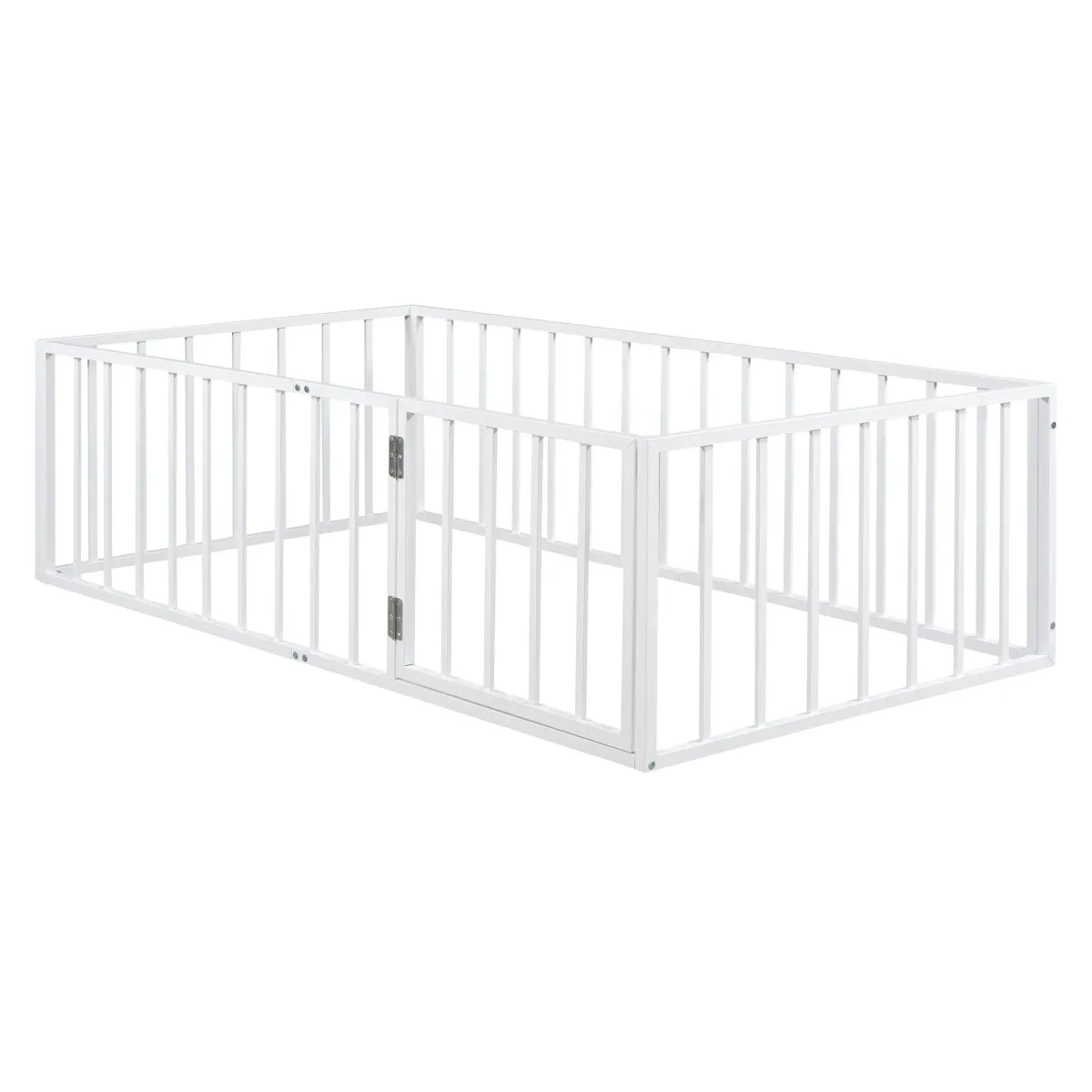 Metal Floor Bed Frame With Fence And Door - Black