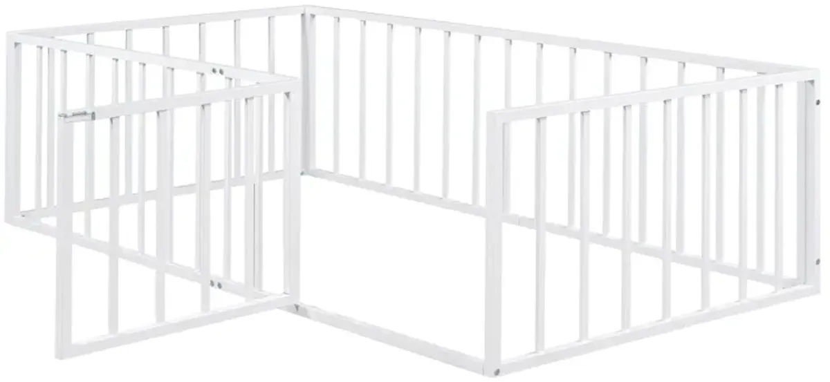 Metal Floor Bed Frame With Fence And Door - Black