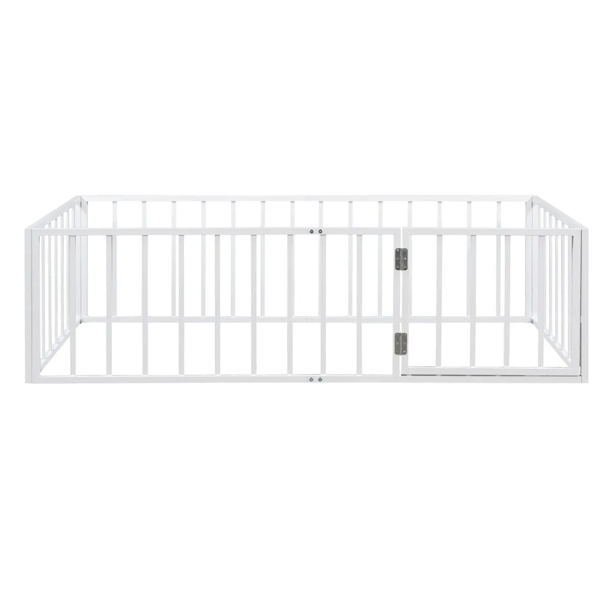 Metal Floor Bed Frame With Fence And Door - Black