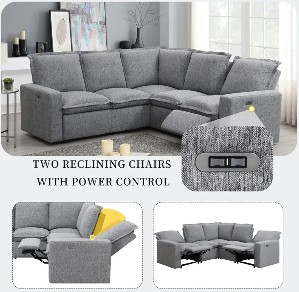 Power Recliner Chair Home Theater Seating Soft Chair With USB Port For Living Room, Bedroom, Theater Room