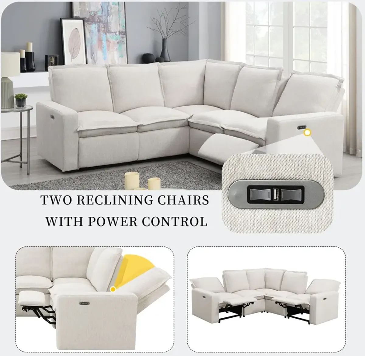 Power Recliner Chair Home Theater Seating Soft Chair With USB Port For Living Room, Bedroom, Theater Room