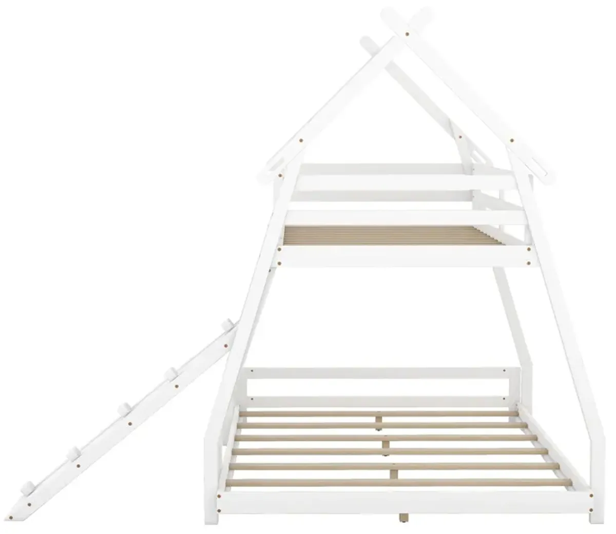 Twin Over Queen House Bunk Bed With Climbing Nets And Climbing Ramp