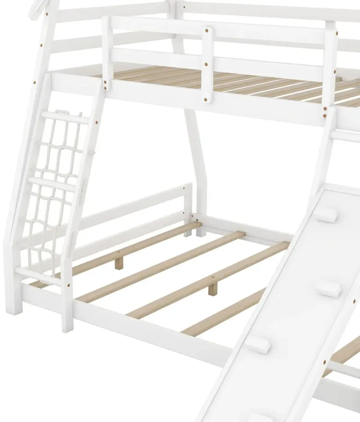 Twin Over Queen House Bunk Bed With Climbing Nets And Climbing Ramp