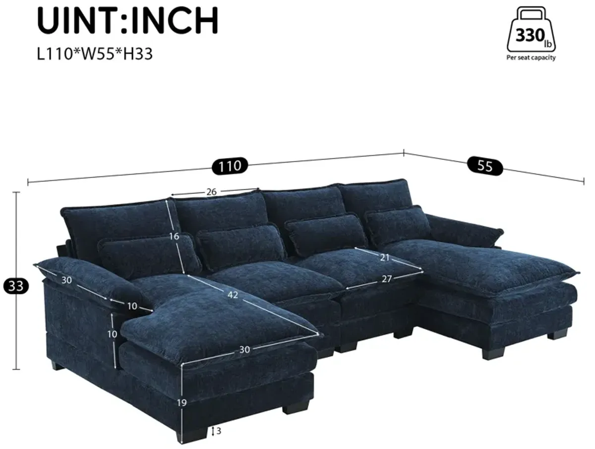 Modern U-Shaped Sectional Sofa With Waist Pillows, 6 Seat Upholstered Symmetrical Sofa Furniture, Sleeper Sofa Couch With Chaise Lounge For Living Room