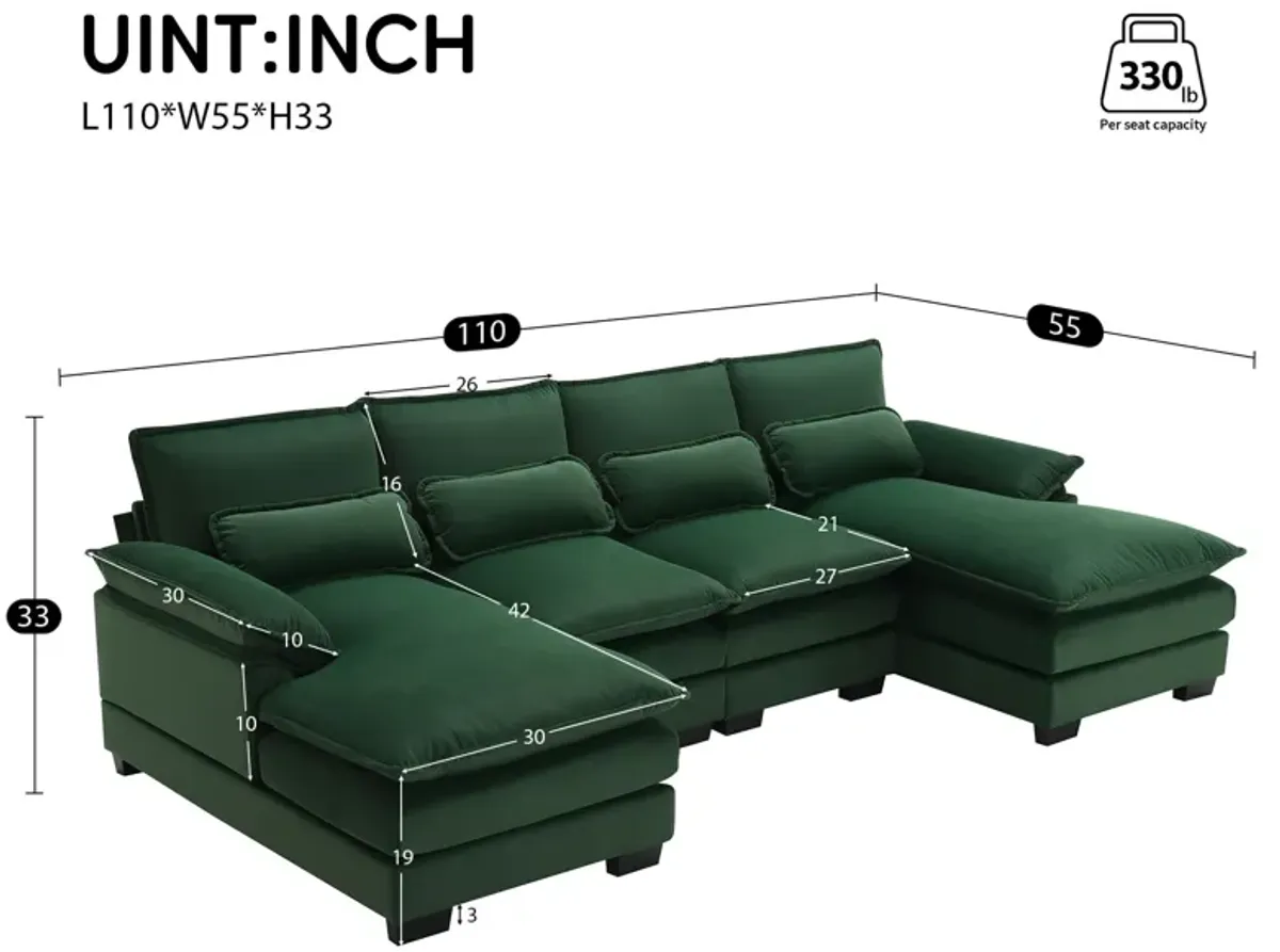 Modern U-Shaped Sectional Sofa With Waist Pillows, 6 Seat Upholstered Symmetrical Sofa Furniture, Sleeper Sofa Couch With Chaise Lounge For Living Room