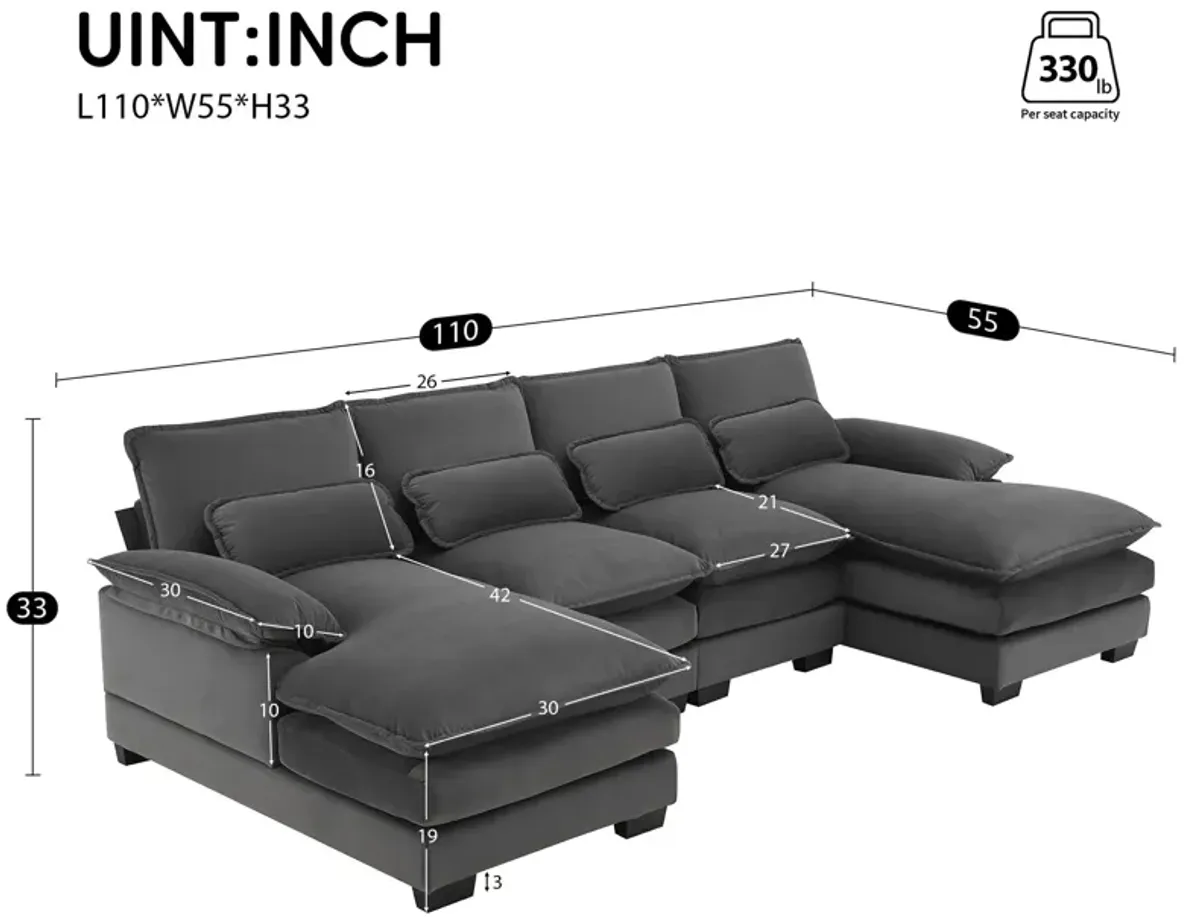 Modern U-Shaped Sectional Sofa With Waist Pillows, 6 Seat Upholstered Symmetrical Sofa Furniture, Sleeper Sofa Couch With Chaise Lounge For Living Room