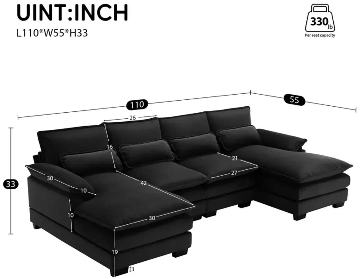 Modern U-Shaped Sectional Sofa With Waist Pillows, 6 Seat Upholstered Symmetrical Sofa Furniture, Sleeper Sofa Couch With Chaise Lounge For Living Room