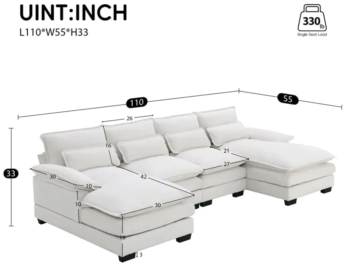 Modern U-Shaped Sectional Sofa With Waist Pillows, 6 Seat Upholstered Symmetrical Sofa Furniture, Sleeper Sofa Couch With Chaise Lounge For Living Room