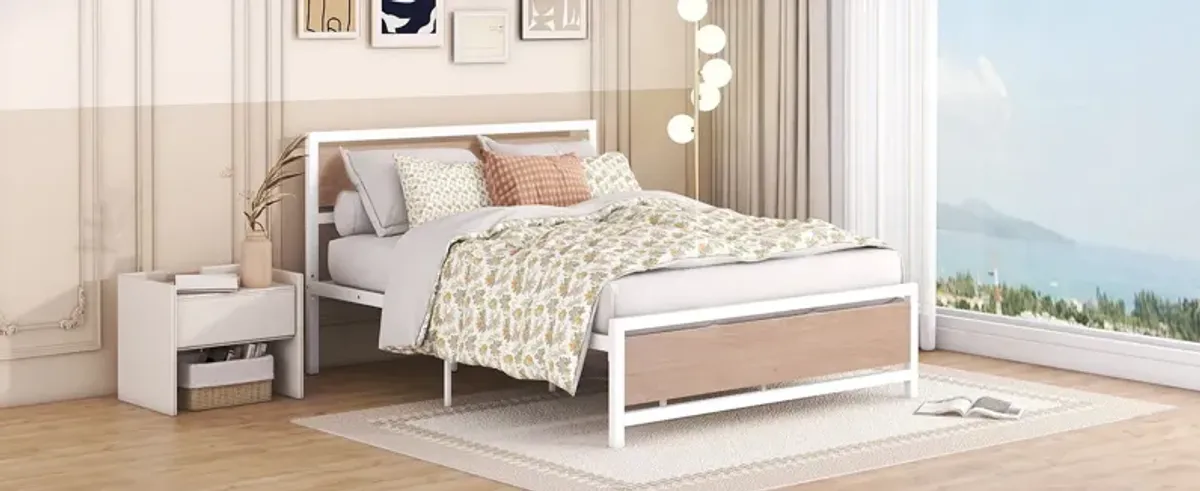 Platform Bed, Metal And Wood Bed Frame With Headboard And Footboard