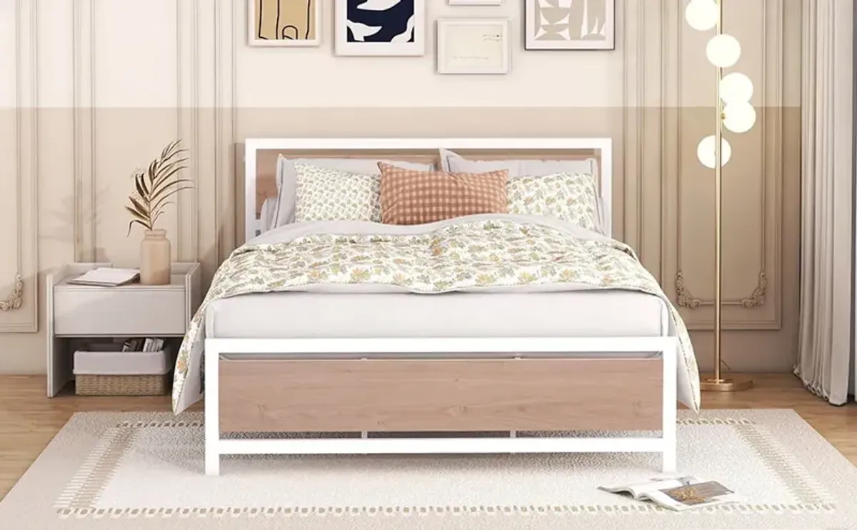 Platform Bed, Metal And Wood Bed Frame With Headboard And Footboard