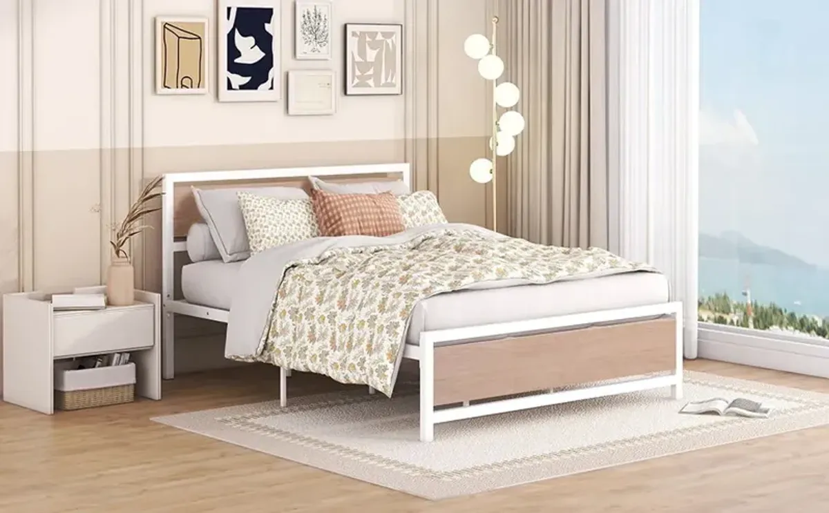 Platform Bed, Metal And Wood Bed Frame With Headboard And Footboard