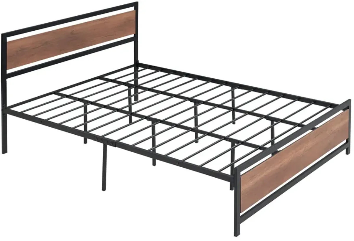 Platform Bed, Metal And Wood Bed Frame With Headboard And Footboard