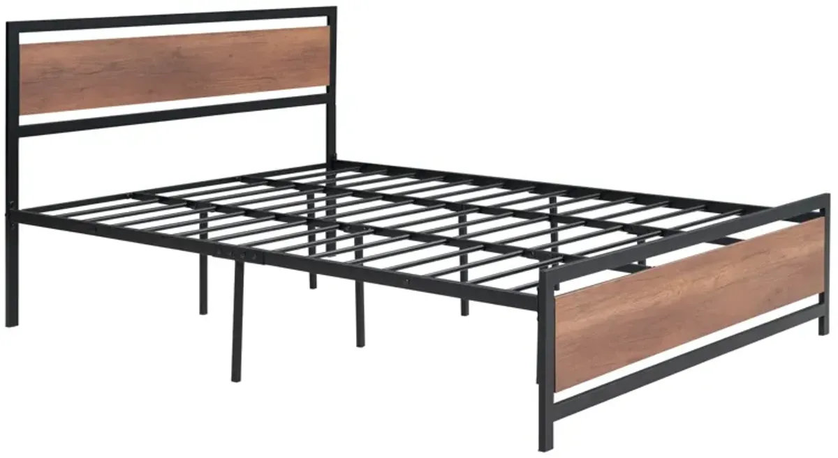 Platform Bed, Metal And Wood Bed Frame With Headboard And Footboard