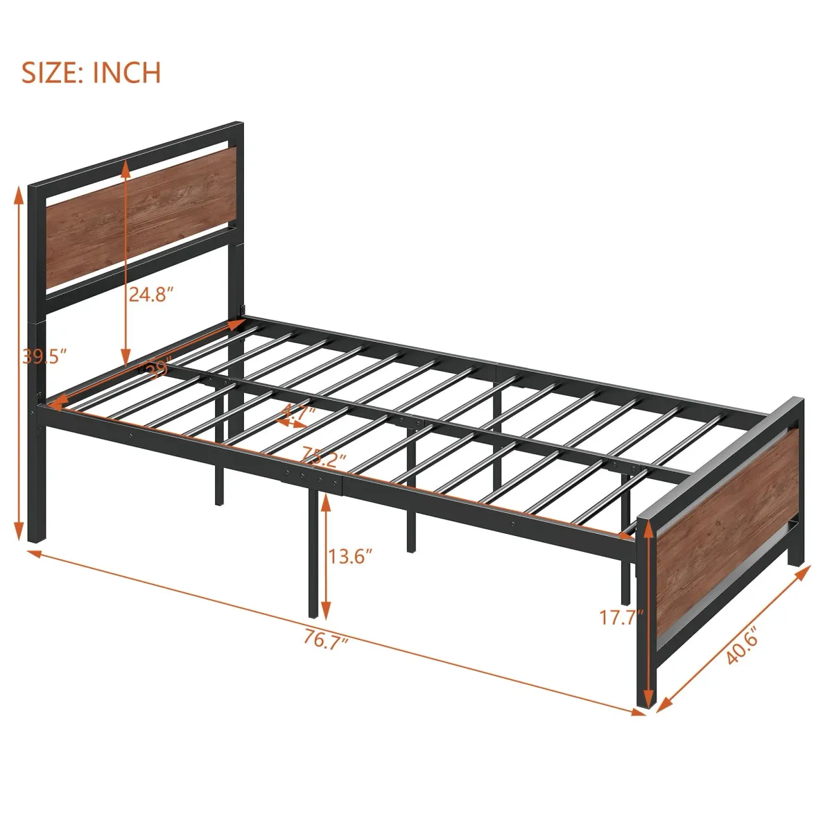 Platform Bed, Metal And Wood Bed Frame With Headboard And Footboard