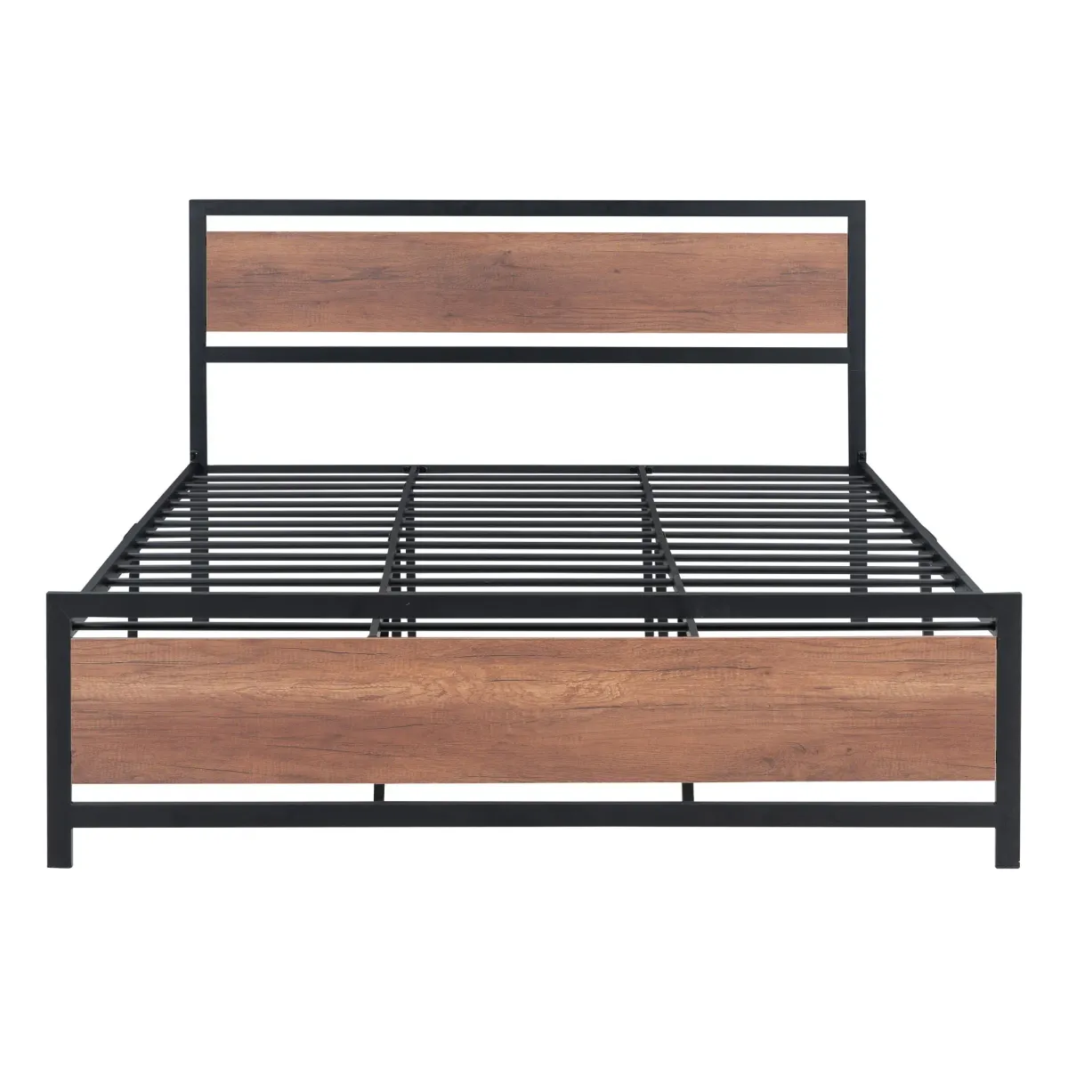 Platform Bed, Metal And Wood Bed Frame With Headboard And Footboard