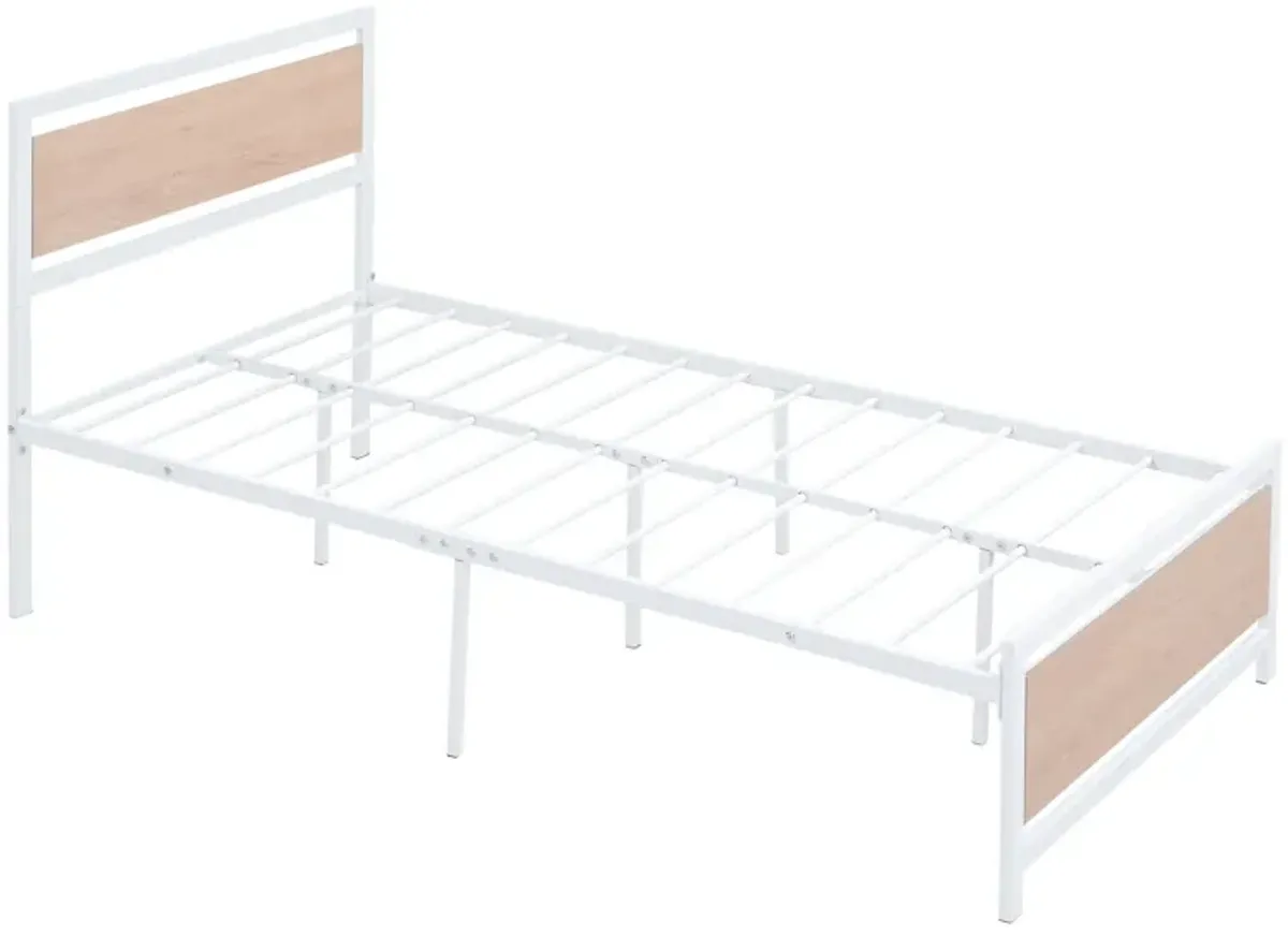 Platform Bed, Metal And Wood Bed Frame With Headboard And Footboard