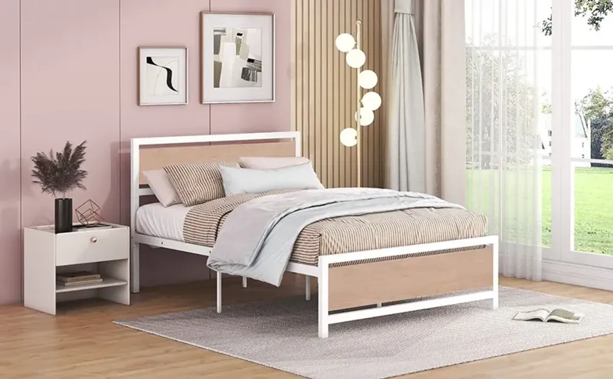 Platform Bed, Metal And Wood Bed Frame With Headboard And Footboard