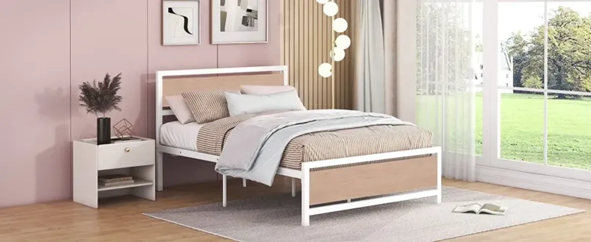 Platform Bed, Metal And Wood Bed Frame With Headboard And Footboard