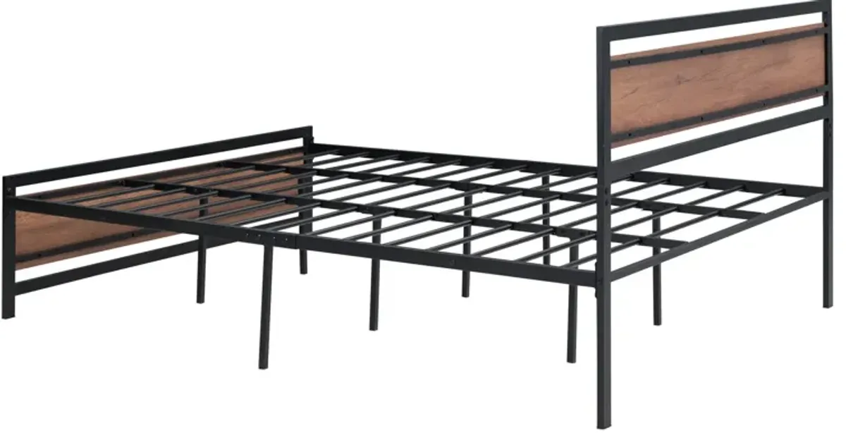 Platform Bed, Metal And Wood Bed Frame With Headboard And Footboard