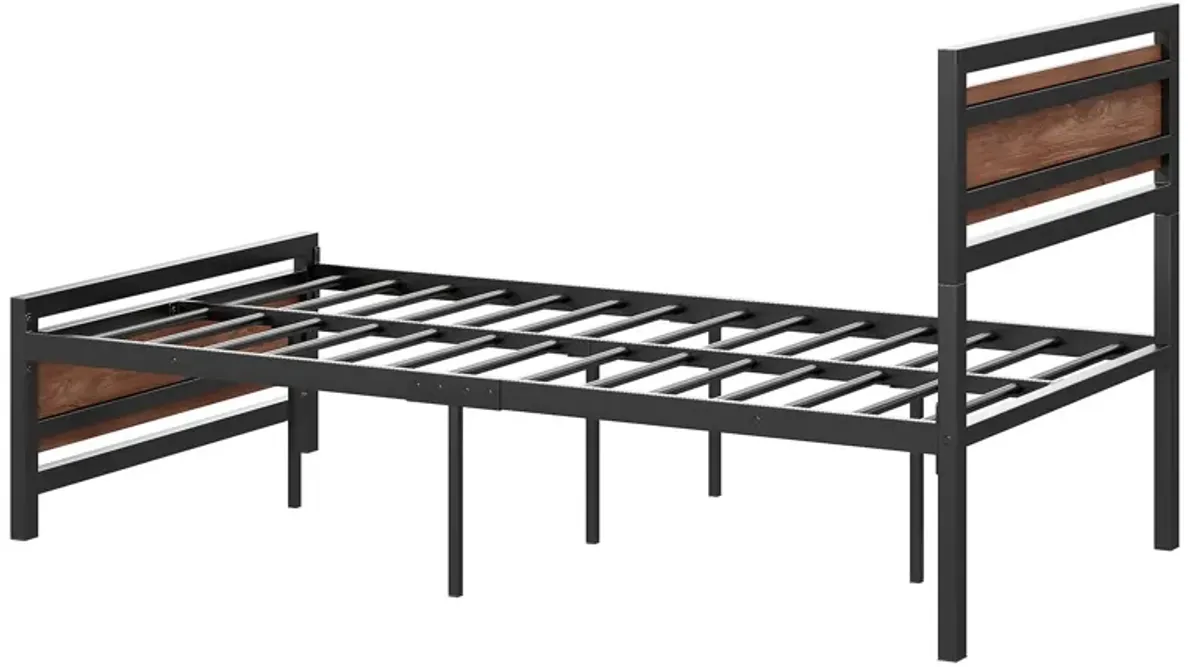 Platform Bed, Metal And Wood Bed Frame With Headboard And Footboard