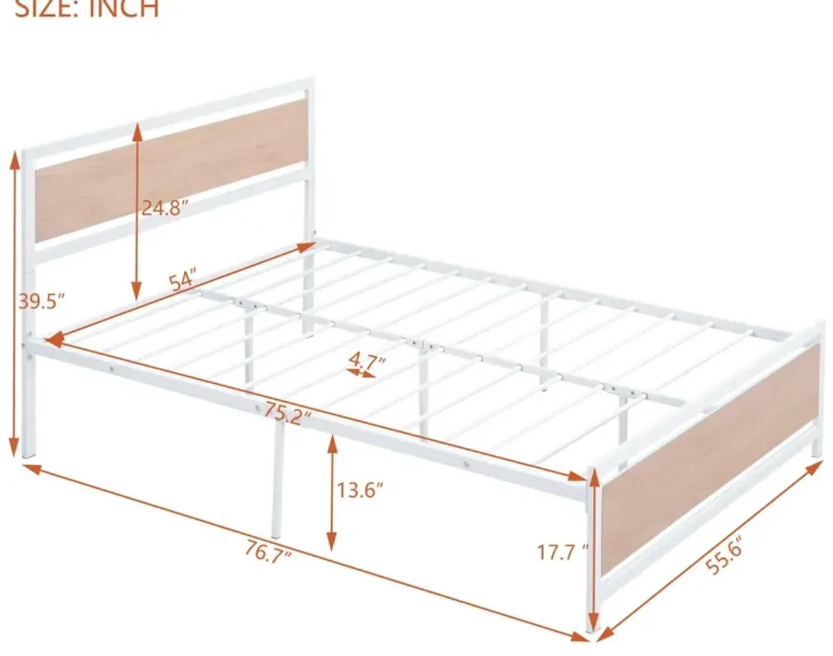 Platform Bed, Metal And Wood Bed Frame With Headboard And Footboard