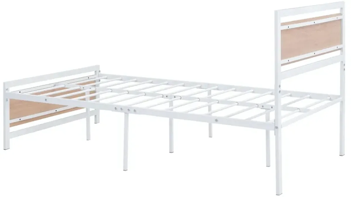 Platform Bed, Metal And Wood Bed Frame With Headboard And Footboard