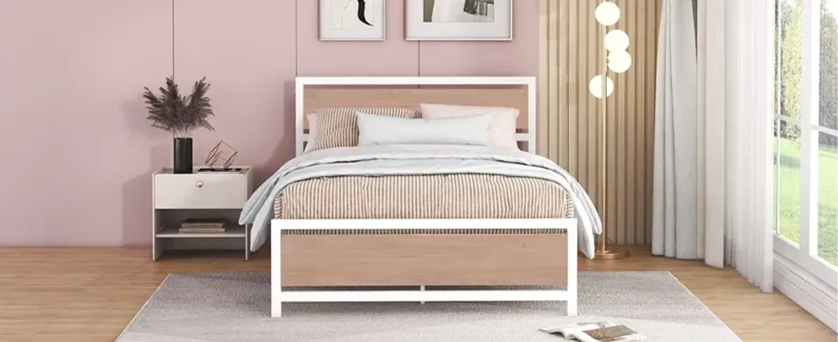 Platform Bed, Metal And Wood Bed Frame With Headboard And Footboard